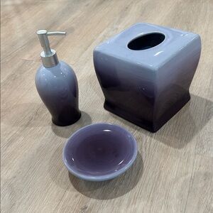 Set of 3 Bathroom accessories 2000s JcPenney purple ceramic tissue soap dish